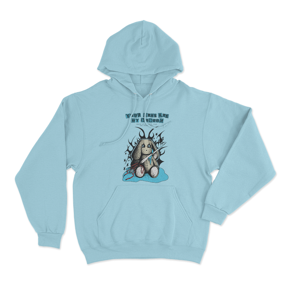 Your Arms Are My Cocoon Death Of A Rabbit Unisex Hoodie Sky Blue Your Arms Are My Cocoon Death Of A Rabbit Unisex Hoodie Sky Blue