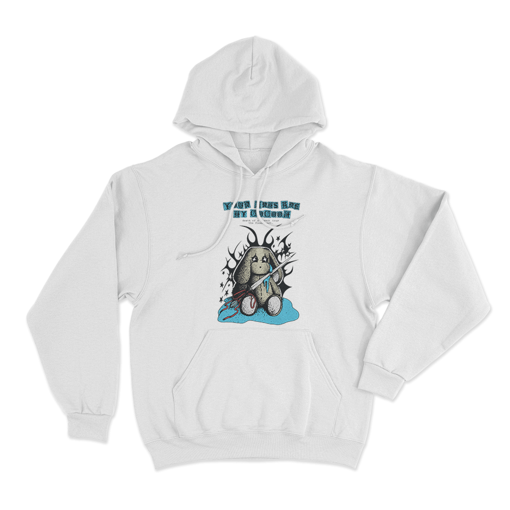 Your Arms Are My Cocoon Death Of A Rabbit Unisex Hoodie White Your Arms Are My Cocoon Death Of A Rabbit Unisex Hoodie White